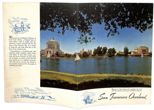 1951 San Francisco Overland Railroad Dining Car Color Photo Menu Lake Merritt