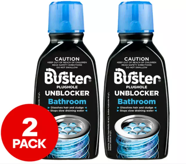 2 x Buster Bathroom Plughole Unblocker 300ml -Drain Cleaner like Drano Mr Muscle