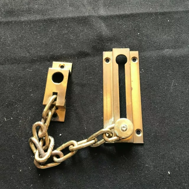 One Reclaimed Antique Victorian Brass Door Chain Lock Latch Furniture (BTS98)