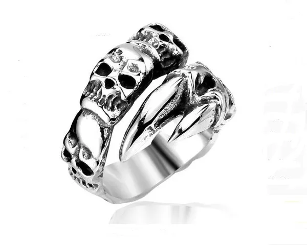 Mens Biker Skull Ring Stainless Steel Silver Gothic Jewelry Claw Mens Ring Band