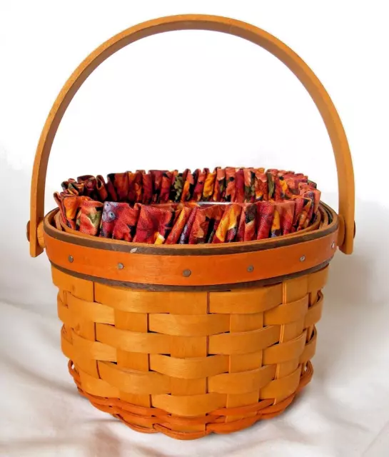 Longaberger 1997 Small Pumpkin basket with fall foliage liner & protector EUC