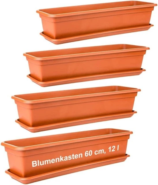 4ER SET PFLANZKÜBEL rechteckig 60 cm Blumenkasten Balkon Blumenkübel