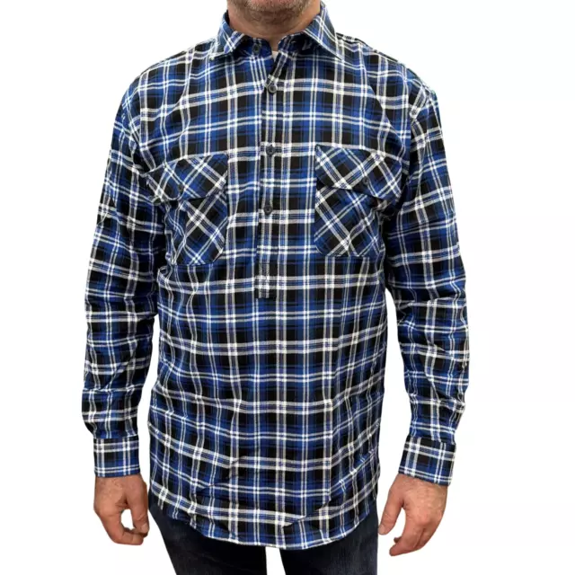 Men's Flannelette Long Sleeve Pullover Shirt 100% Cotton Flannel - Half Placket