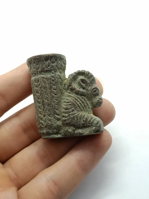Rare Antique Animal Ram Rhyton Bronze Vessel Engraved Near Eastern Historical