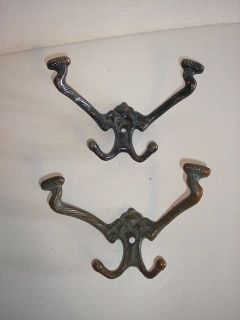 Antique Cast Iron Double Wall Coat/Hat Hooks (pair)-Large 2