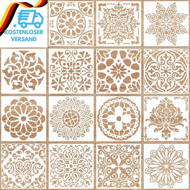 16 STÜCK MANDALA Schablone Set, Blumen Schablonen, Wiederverwendbare