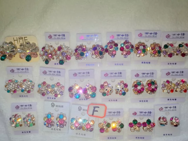 Joblot 18 Pairs Mixed Design Sparkly Diamante stud Earrings-NEW Wholesale lot F