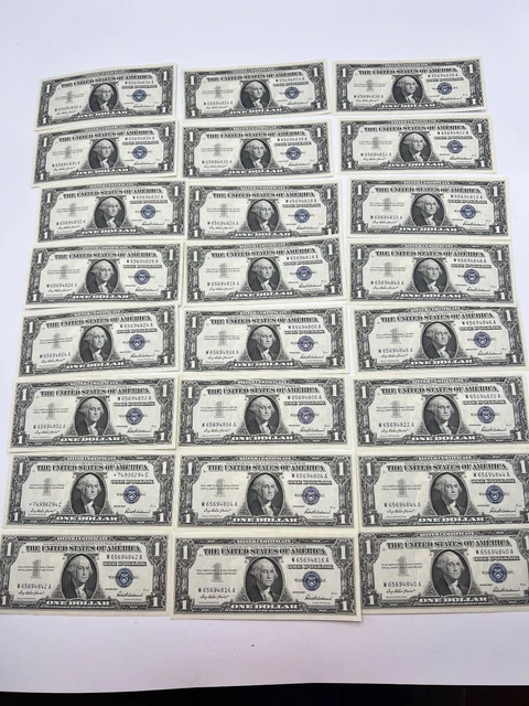 24 Silver Certificate UNCIRCULATED Dollar bills 1957 Blue Seal in Even# Sequence