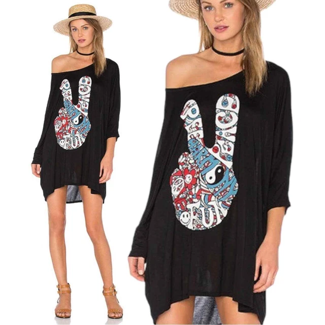 Revolve Lauren Moshi Milly Oversized Dress in Black Size XS Peace Sign NWT