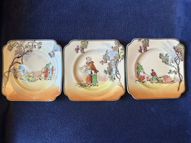 Vintage 1940s Royal Doulton Old English Scenes 3xSide Plates The Gleaners D6123