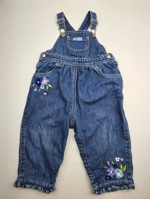 Vintage 2001 Gymboree Embroidered Baby Girl Size 12-18m Cotton Denim Overalls