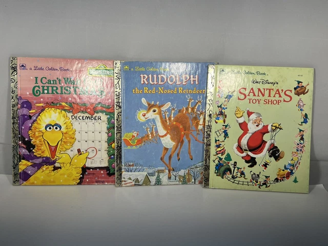 Lot of 3 Vintage Christmas Little Golden Books Rudolph Santa's Toy Shop Big Bird