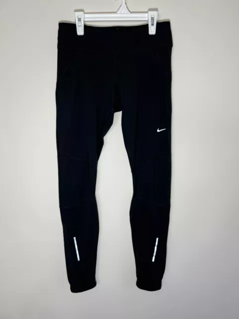 Nike Womens Running Leggings Small Black Dri Fit Zip Ankle Hems Athletic Pants