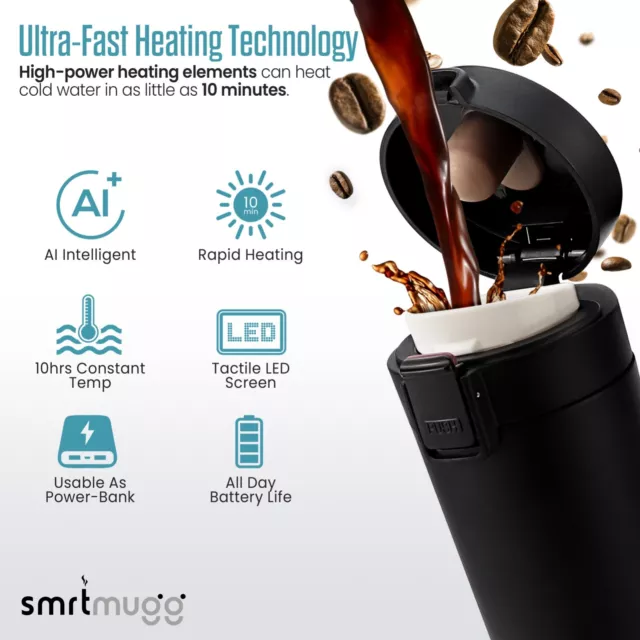 SMRTMUGG Heated Coffee Mug, All Day Battery Life, 10 oz capacity. 4