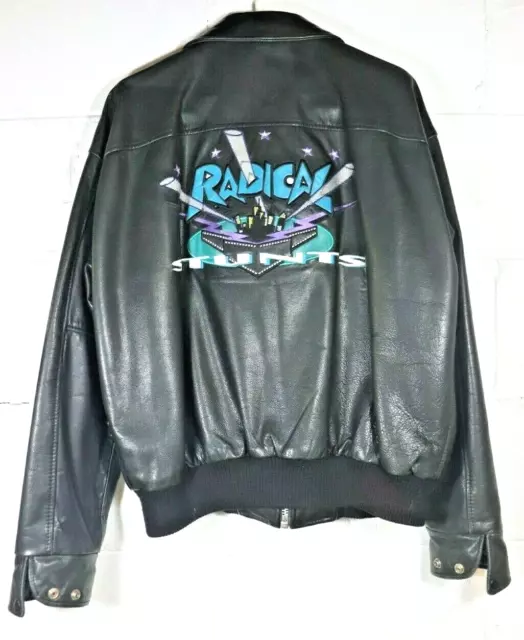 VTG 80's Radical Stunts LEATHER JACKET Size M Pyrotechnic Team METALLICA *READ