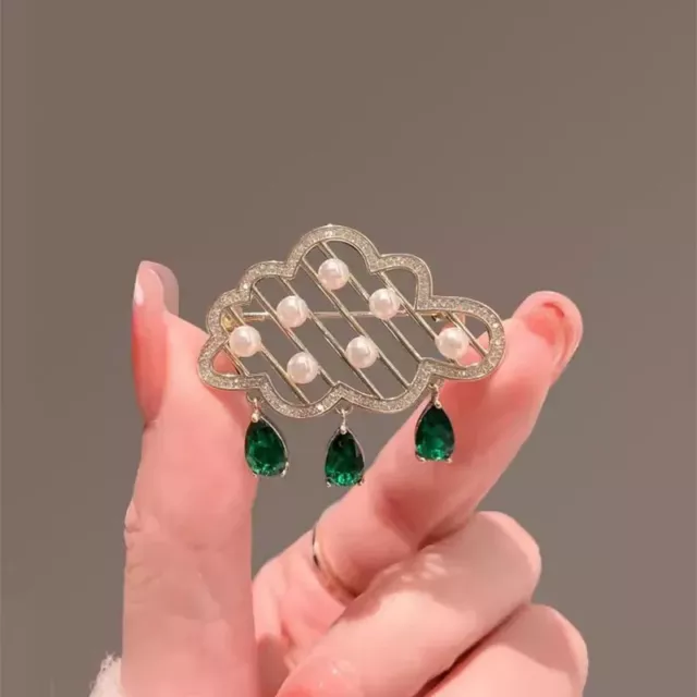 Delicate Pearl Cloud Fringe Crystal Brooch Shining Tassel Corsage Women's Pin