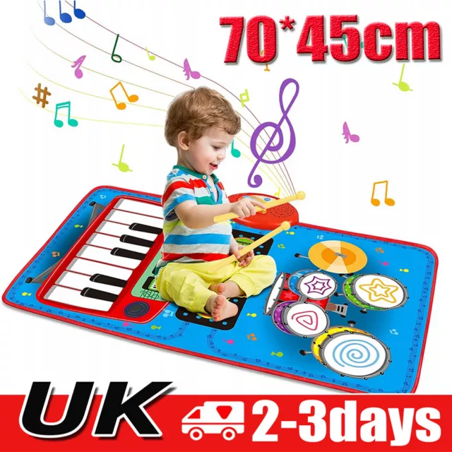 2 in1 Music Mat Keyboard Play Drum Sticks Mat Music Dance Mat with 8 Keys Piano