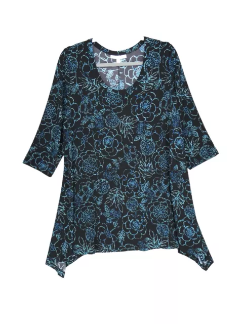 Woman Within Plus Size L 18/20 Elbow Length Sleeve Floral Tunic Pullover