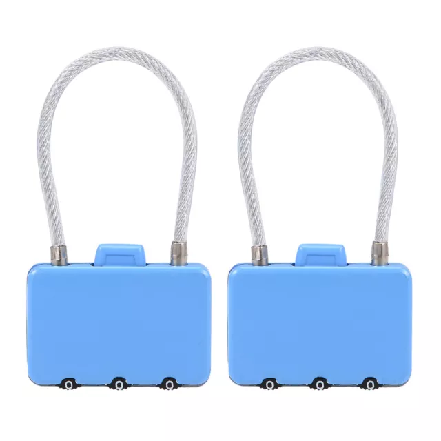 3 Digit Combination Padlock, 3mm Wire Shackle Luggage Code Lock Blue, 2Pcs
