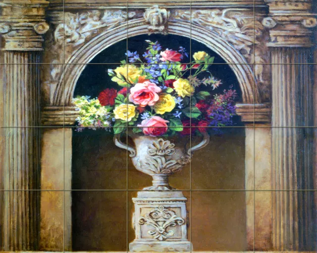 Art Vase Flower Mural Ceramic Backsplash Bath Arch Decor Tile #58