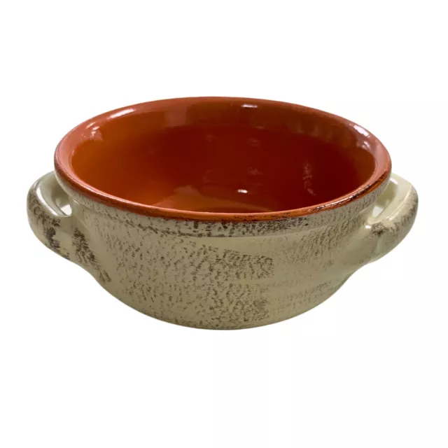 De Silva Italian Terracotta Cream Pottery Soup Bowls 2 Handle Oven Safe SET of 2