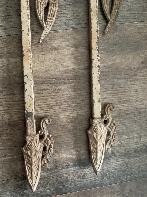 3 Curtain Rods Antique Cast Metal Extending Swing Arm w/2 brackets 5