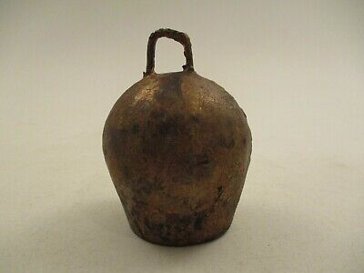 Vintage Rustic Primitive Cowbell Copper Brass Plated Iron Metal Wood Clapper