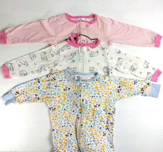 3pc Baby Girl Clothes Lot Gerber 3-6 Months Long Sleeve Footed Pajamas