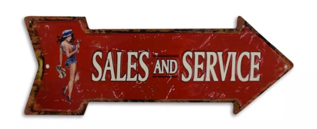 Blechschild "Sales&Service" PinUp Pfeil Service Werkstatt Verkauf 19x50cm NEU