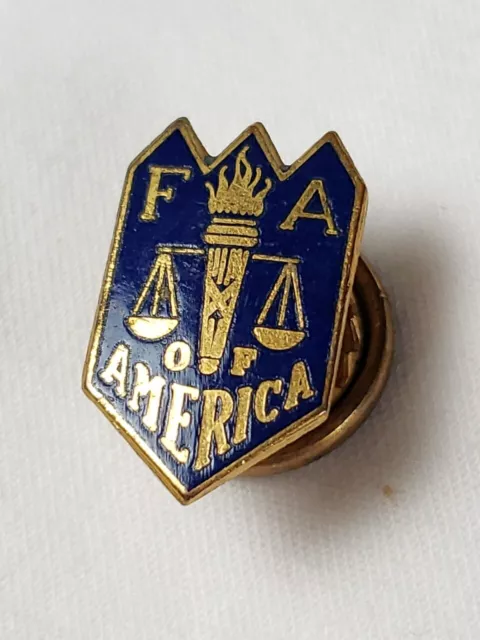 F A of America Lapel Pin Vintage Screw Back Navy Blue