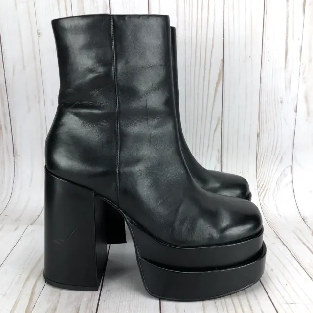 Steve Madden Cobra Ankle Boots Platform Block Zip Black Leather Womens Size 9.5