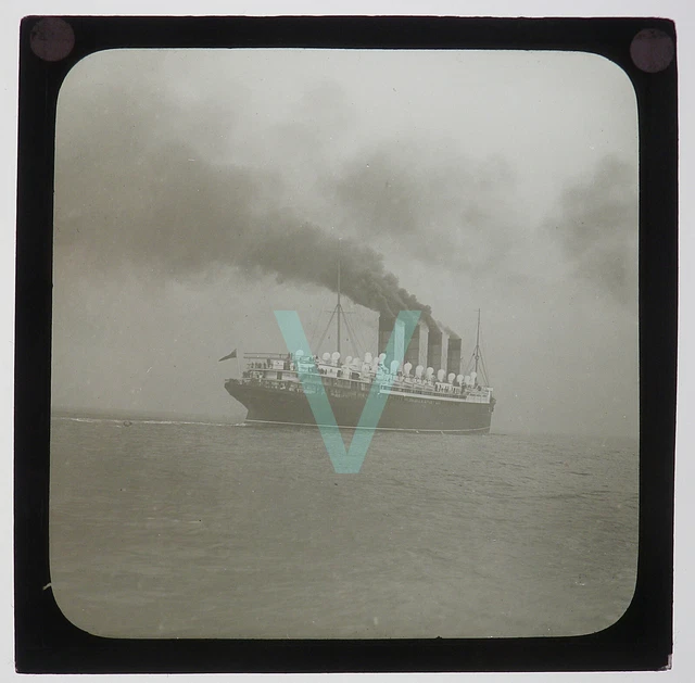 Antique Glass Magic Lantern Slide - Cunard Line - Rms Lusitania