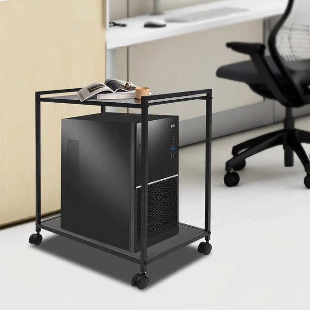 COMPUTER TOWER STAND Rolling PC Tower Holder with Storage Drawer 2 Tier