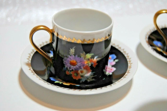 Lot 6 Coffe Cup Tasses Cafe Moka Limoges Royale Limoges Artois Noir Fleurs Tbe 3