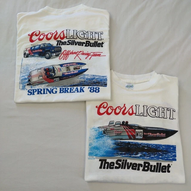 SET (2) VINTAGE 80s Coors Light Silver Bullet Racing T Shirts Alore XL