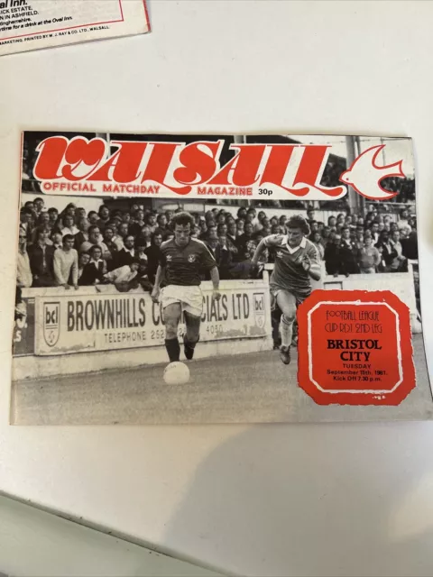 Walsall V Bristol City 15/9/81 1981 Match Programme