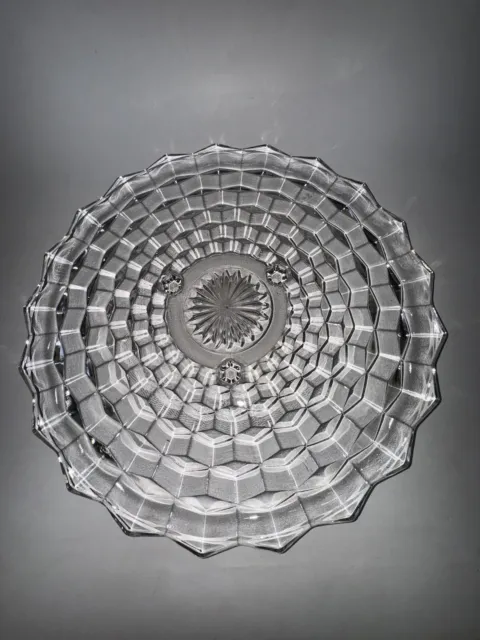 Vintage Fostoria American Clear Cube Glass Cake Plate 3 Foot 12 Inch