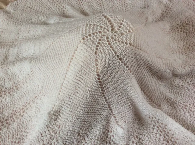 Hand knitted 3 ply Soft White baby circular shawl