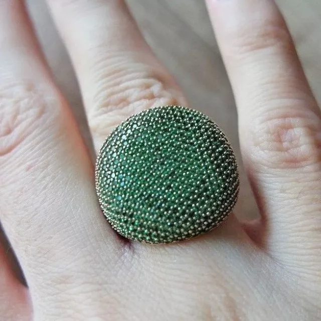 925 Sterling Silber Handgemacht Edelstein Türkische Smaragd Damen Ring Größe
