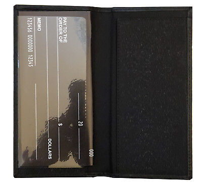 Unisex Black Fine Genuine Leather Plain Checkbook Cover Long Slim Wallet New