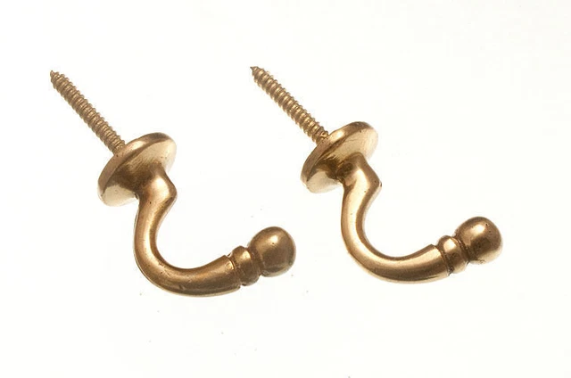 Paire D'embrasses De Rideaux En Laiton Massif – Forme Piton Avec Gonds, Bronze
