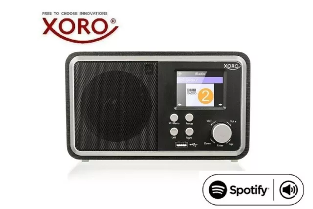 XORO HMT 300 V2 WLAN Internet Radio mit Spotify, Bluetooth, Wecker, USB, Schwarz