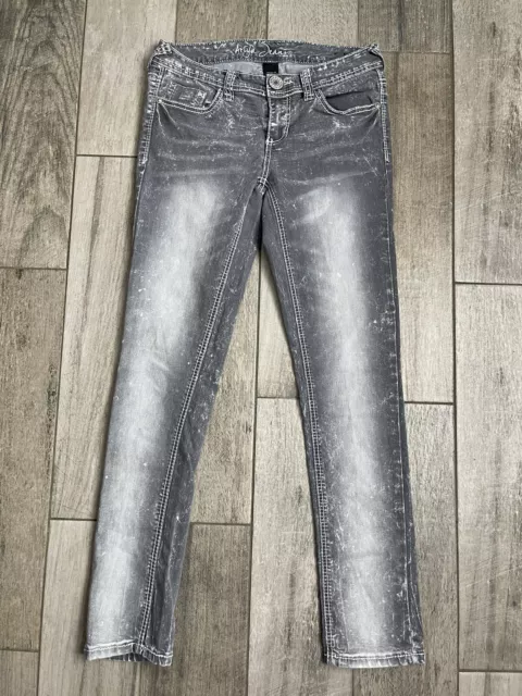 Ariya Skinny Stretch Jeans Womens Sz 7 / 8 Gray Distressed Acid Wash Denim 28X29