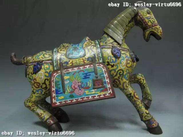 Chinese Royal Bronze Copper Handwork cloisonne enamel Lucky Horse Statue