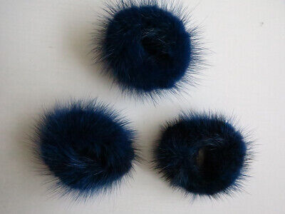 3pcs/set of real mink fur scrunchies hair band ponytail holders elastic band blu