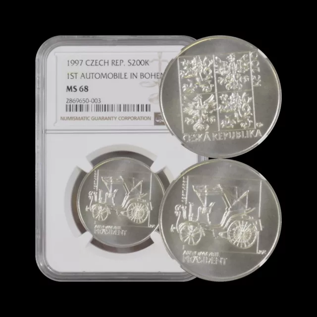 CZECH REPUBLIC. 1997, 200 Korun, Silver - NGC MS68 - Top Pop 🥇 Bohemia Auto