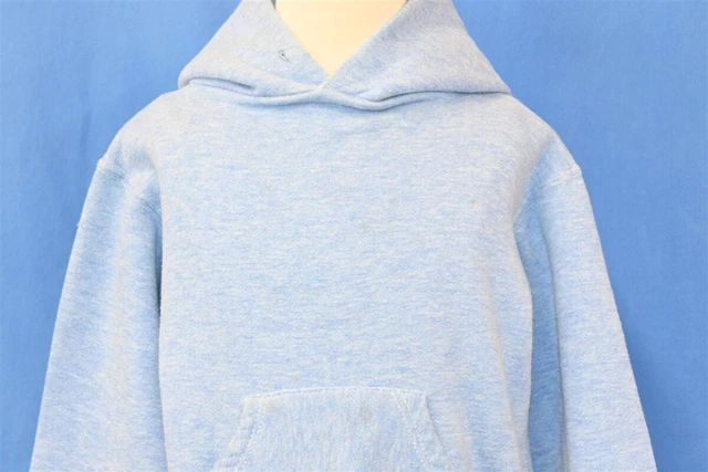 vintage 80s BLANK BLUE HEATHERED KANGAROO POCKET HOODED SWEATSHIRT YOUTH MEDIUM