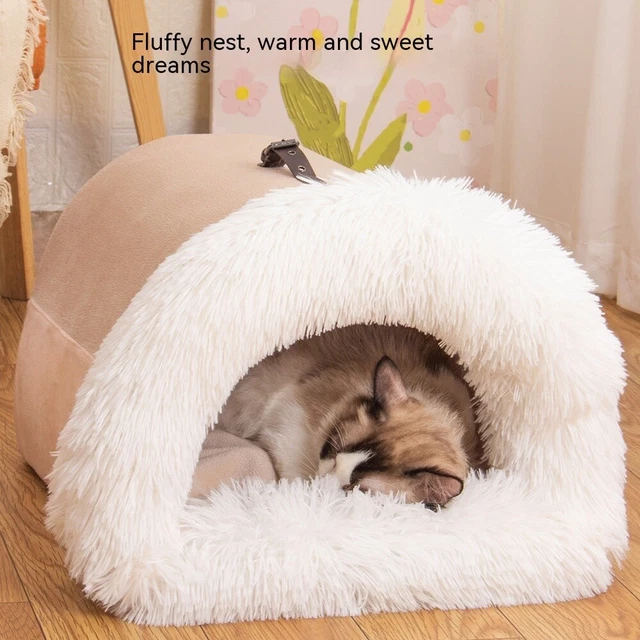 Dog Cat Pet Calming Bed Warm Soft Plush Round Nest Comfy Sleeping Kennel Cave