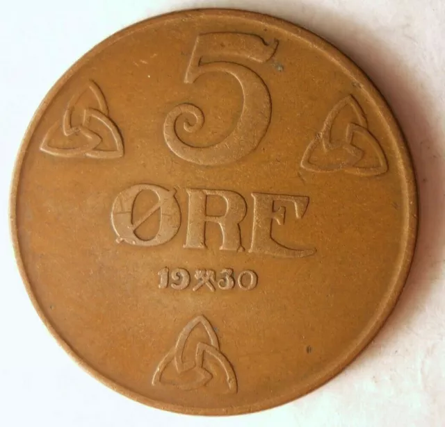 1930 NORWAY 5 ORE - Rare Early Date Coin - FREE SHIP - BARGAIN BIN #40