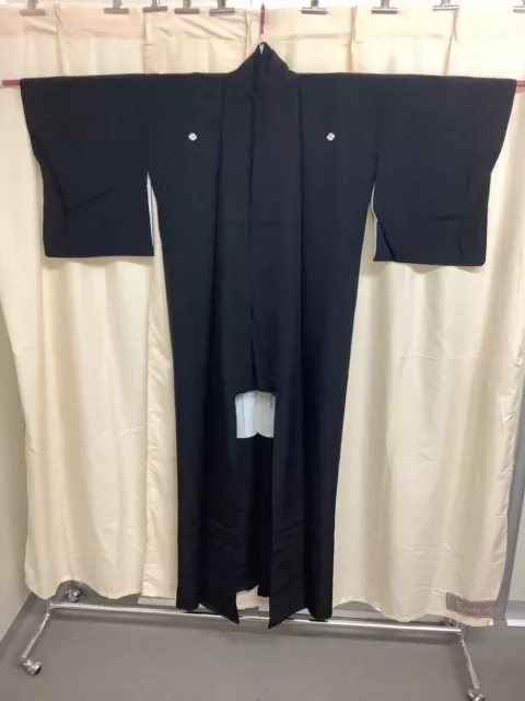 Japanese Vintage Kimono silk family crest Tomesode black length 63.38 inch used